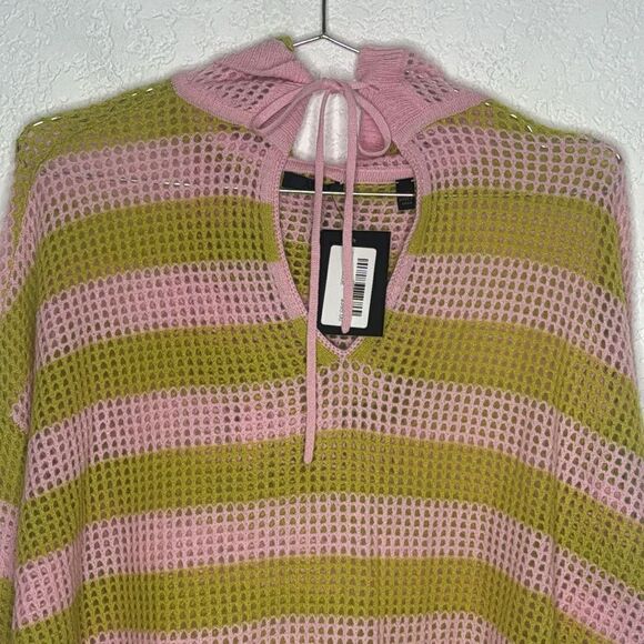 NWT ATM Anthony Thomas Melillo Striped Cashmere Mesh Knit Hoodie Pink Moss Small - Picture 4 of 15